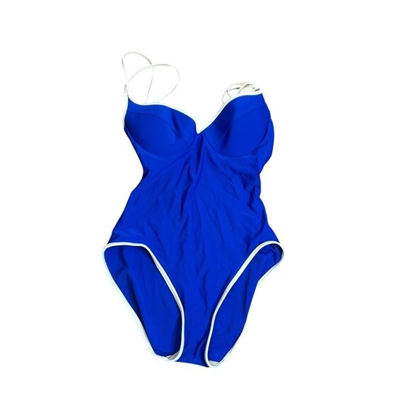 Anne Cole Vintage Royal Blue White Trim One Piece Swimsuit - Picture 1 of 7